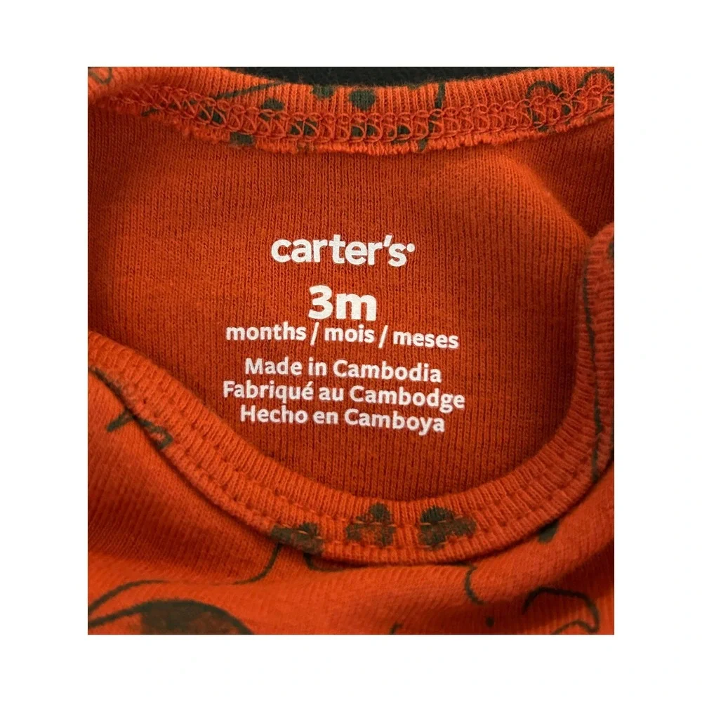 Carters Baby Boys Orange Dinosaur Print Short Sleeve Bodysuit 3 Months (1265)